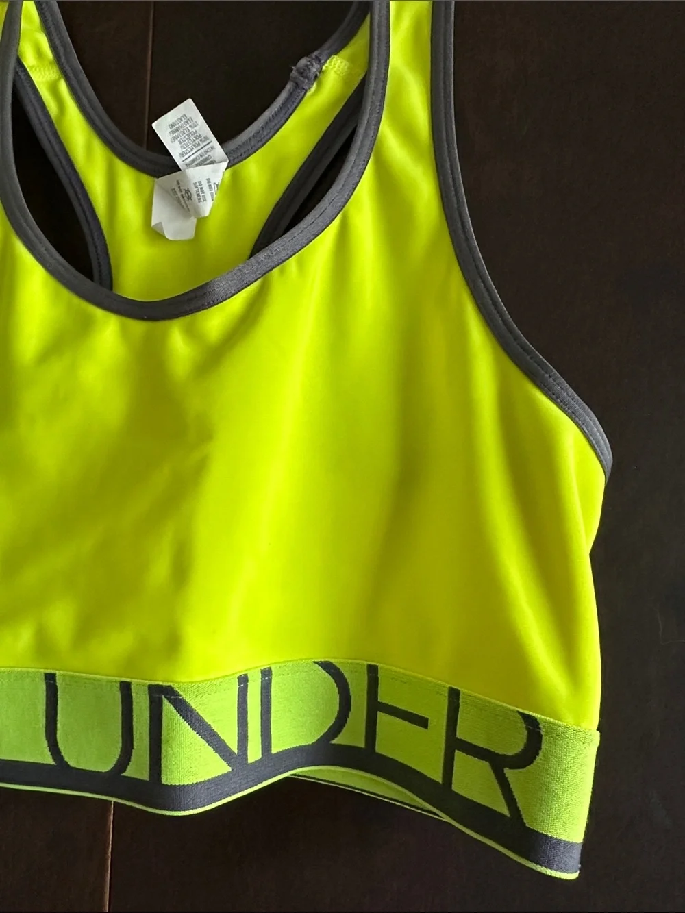 Under Armour Neon Yellow and Gray Racerback Sports Bra - Picture 3 of 5